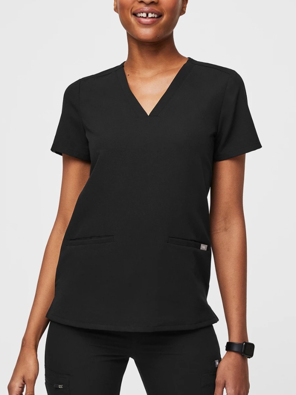NWT FIGS Casma Three Pocket Top Womens Medium Black Scrub Shirt Medical Uniform